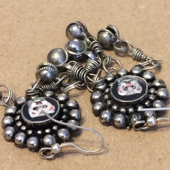 Ferret Earrings Handpainted Danglers Silvertone Metal Long Polecat Pet Artisan - Picture 8 of 12